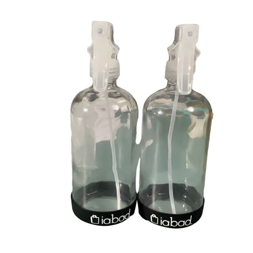 Clear Glass Spray Bottles Set of 2 16 oz Silicone base Funnel Caps Stream/Mist